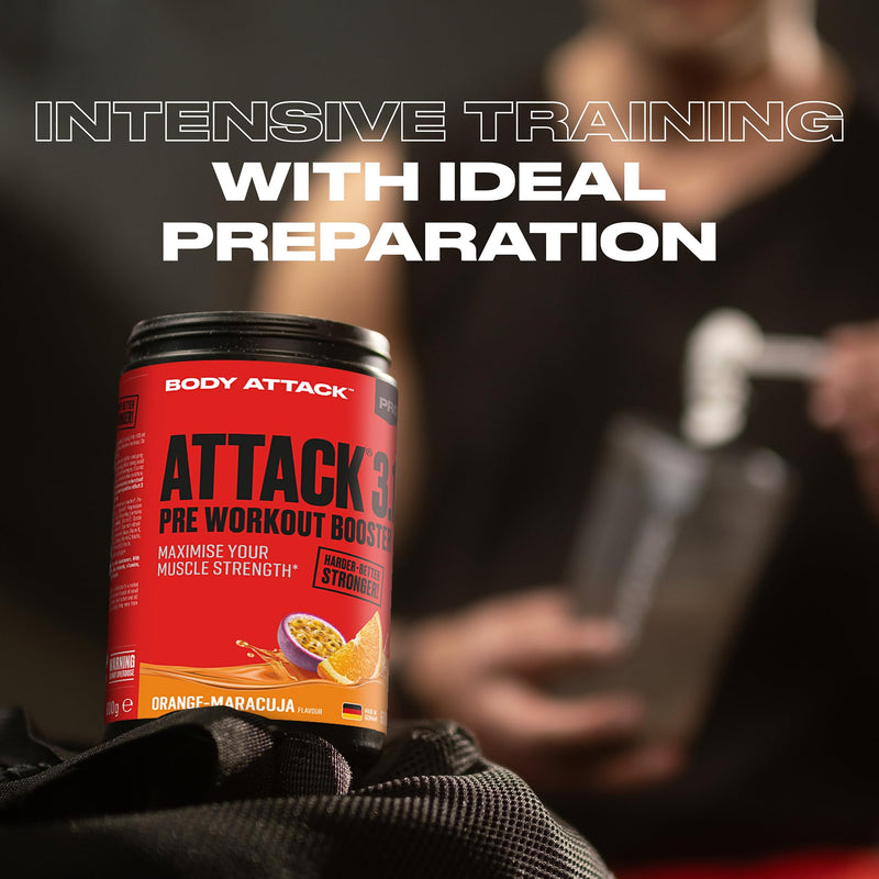 Body Attack Pre Workout Booster Pre Attack 3.0, Muscle Pump Booster, Creaz, Argiz & Citrusyn Fill Muscle Energy Storage, More Power, More Pump, 600 G (Orange Passion Fruit) - NewNest Australia