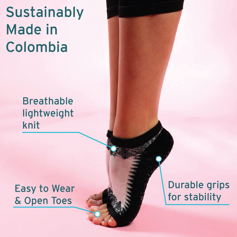 Tucketts Flow Toeless Non-Slip Grip Socks - Yoga, Barre, Pilates, Gym, Home & Leisure, Pedicure - Size 6-9, Black Sheer Small-Large - NewNest Australia