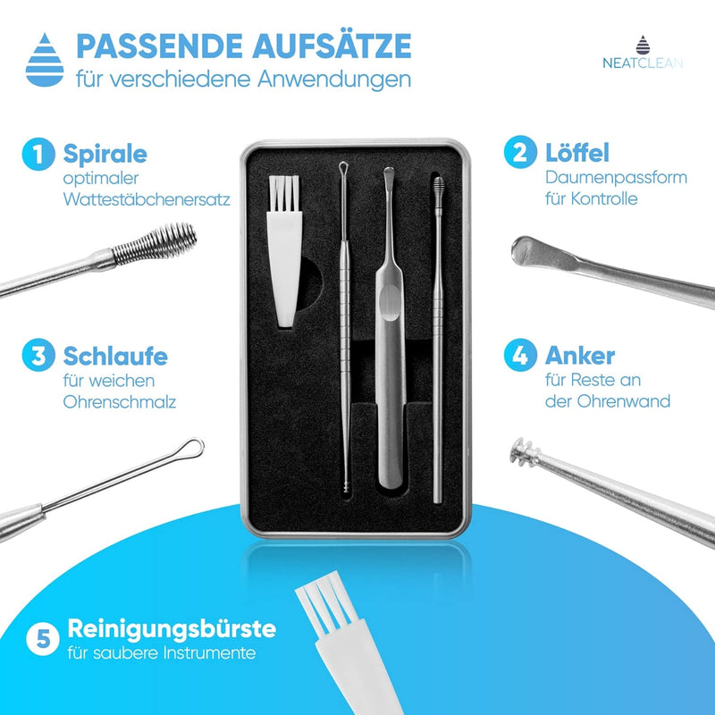 Neatclean Ear Wax Remover Set - 8 In 1 - Stainless Steel Ear Cleaning Set With Premium Storage Box - Effective And Reusable Ear Cleaning Tools - Perfect Ear Care Set For Adults - NewNest Australia