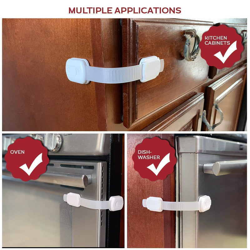 Cabinet Locks for Babies - 6 Baby Proofing Straps - Refrigerator Lock, Child Proof Locks for Cabinet Doors, Toilet Seat - Easy to Install - by Eco-Baby - NewNest Australia