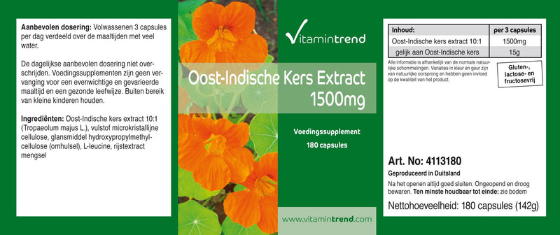 Nasturtium extract 1500mg - 180 capsules - vegan - 10-fold concentrated | Vitamintrend® - NewNest Australia