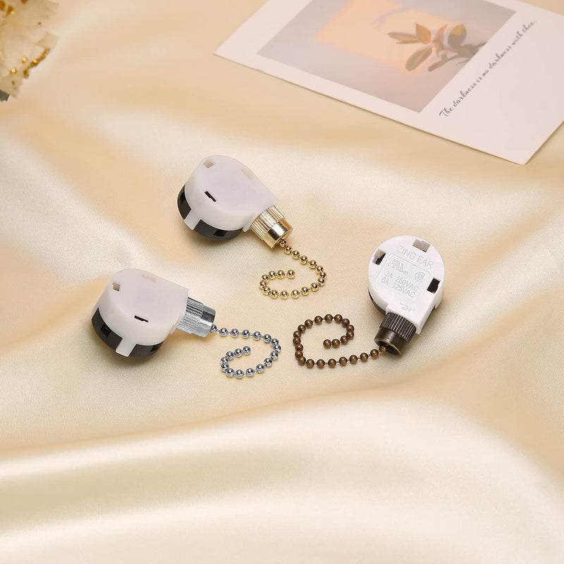 Ceiling Fan Switch Set 3 Speed 4 Wire Zing Ear ZE-268S2 Pull Chain Ceiling Fan Switch Ceiling Fan Speed Control Switch with Rope for Ceiling Fans, Wall Lamps, Cabinet Light, Brass - NewNest Australia