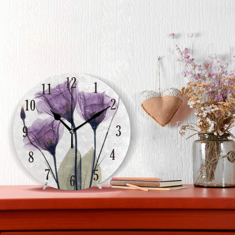 NewNest Australia - senya Wall Clock, Battery Operated Round Purple Flowers Silent Clock, Home Decor Wall Clock for Living Room, Kitchen, Bedroom Pattern 2 