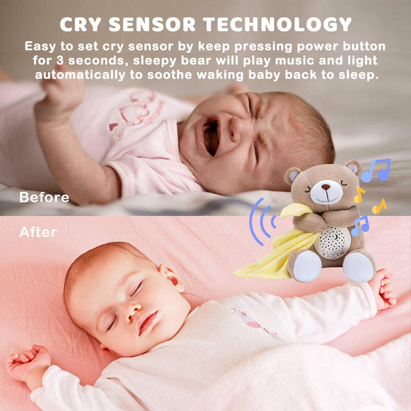 BEREST Rechargeable Baby Sleep Soother Smile Bear, Mom's Heartbeat Baby Cry Sensor Lullabies & Shusher Sound Soother, Nursery Decor Night Light Projector Toddler Crib Sleeping Aid, Baby Shower Gifts Coffee Brown - NewNest Australia