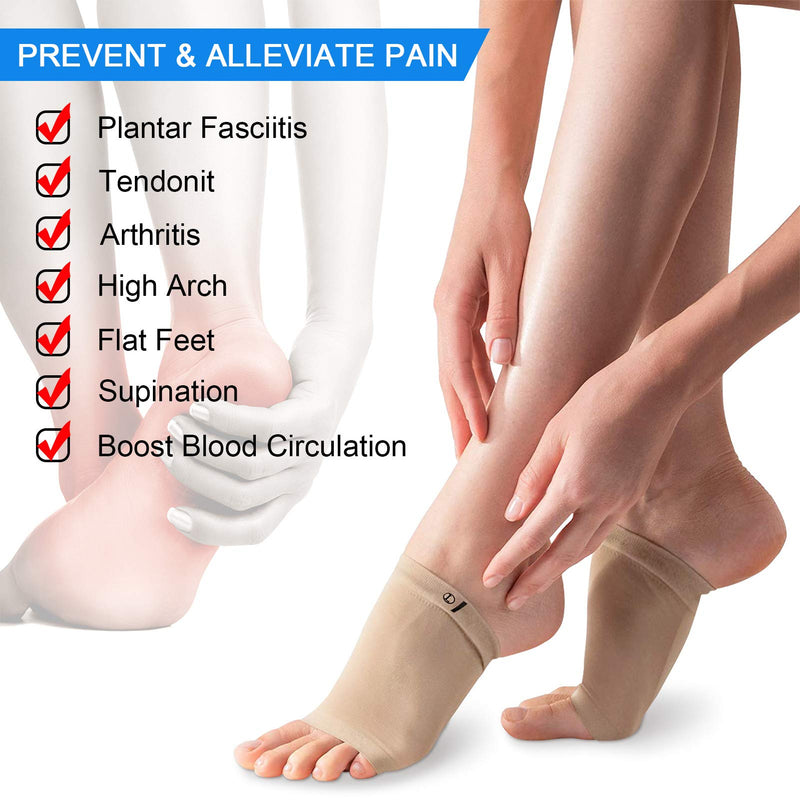 Ailaka 2 Pairs Compression Arch Support Sleeves, Cushioned Foot Braces Arch Pads for Flat Foot Pain Relief Plantar Fasciitis Heel Spurs Khaki 2 Pair (Pack of 1) - NewNest Australia