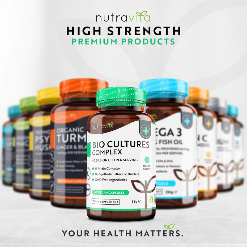 Bio Cultures Complex - 40 Billion Cfu Per Daily Dose With 15 Bacterial Strains - High Dose Vegan Probiotic Capsules With High Efficiency And Intensive Active Ingredient Content - Made By Nutravita - NewNest Australia