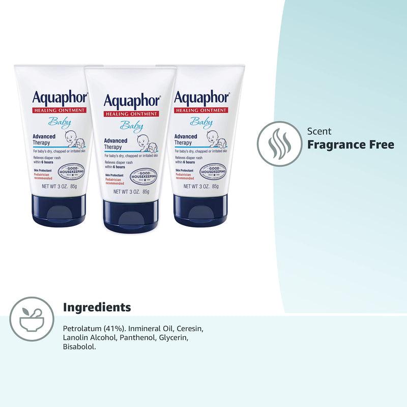 Aquaphor Baby Healing Ointment - Advanced Therapy for Chapped Cheeks and Diaper Rash - 3 oz. Tube (Pack of 3) 3 Ounce (Pack of 3) - NewNest Australia