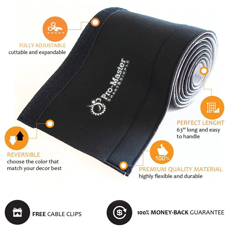 Premium 63'' Cable Management Sleeve, Best Cords Organizer for TV On Wall, Desk, Computer, Office, Home - DIY Adjustable Reversible Black and White Neoprene Cord Hider Wire Cover Concealer Wrap 63 inches - NewNest Australia