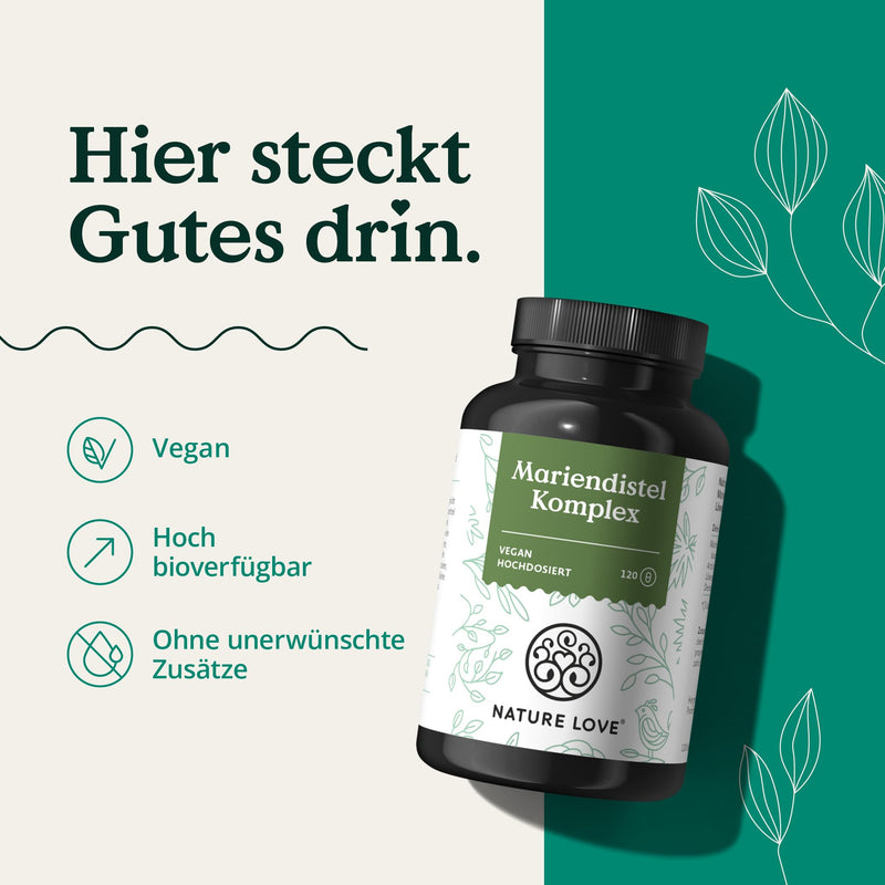 Nature Love Milk Thistle - Premium 4-Way Complex: Marian Thistle (80% Silymarin), Artichoke, Dandelion And Desmodium, 120 Vegan Capsules (2 Months), High Dosage, Vegan, Made In Germany - NewNest Australia