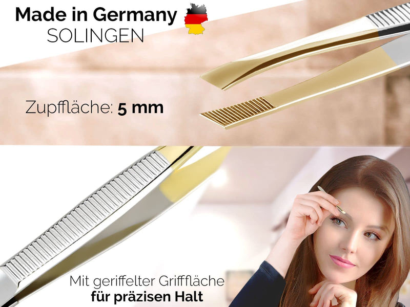 Slicker Tweezers From Solingen, Made In Germany, Eyebrow Tweezers For Face Care For Plucking Eyebrows, Beard Hair Or Small Hairs For Men And Women (Oblique/Gold-Plated) - NewNest Australia