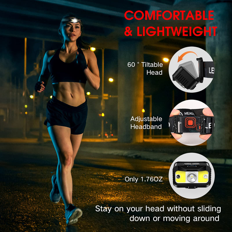 Headlamp Rechargeable, MIOISY 1200 Lumen Ultra Bright LED Head Lamp Flashlight with White Red Light, 2 Pack Motion Sensor Waterproof Headlight, 8 Modes Head Lights for Outdoor Camping Fishing Running - NewNest Australia