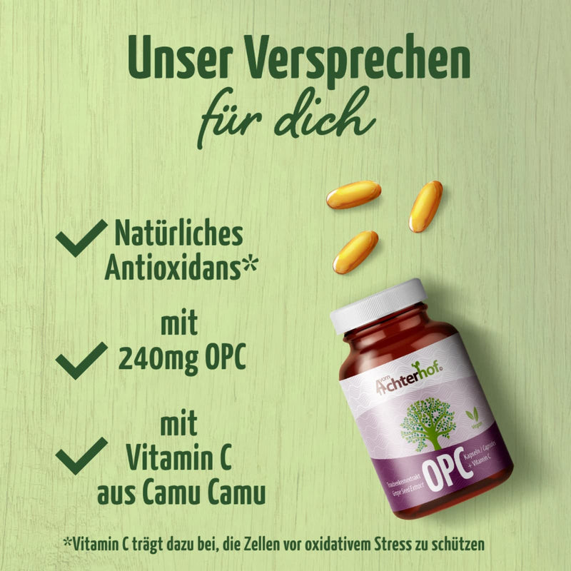 OPC grape seed extract 200 capsules | 584mg grape seed extract per capsule of which 350mg OPC | Highly dosed and cold pressed | free from artificial additives | from the aft yard - NewNest Australia
