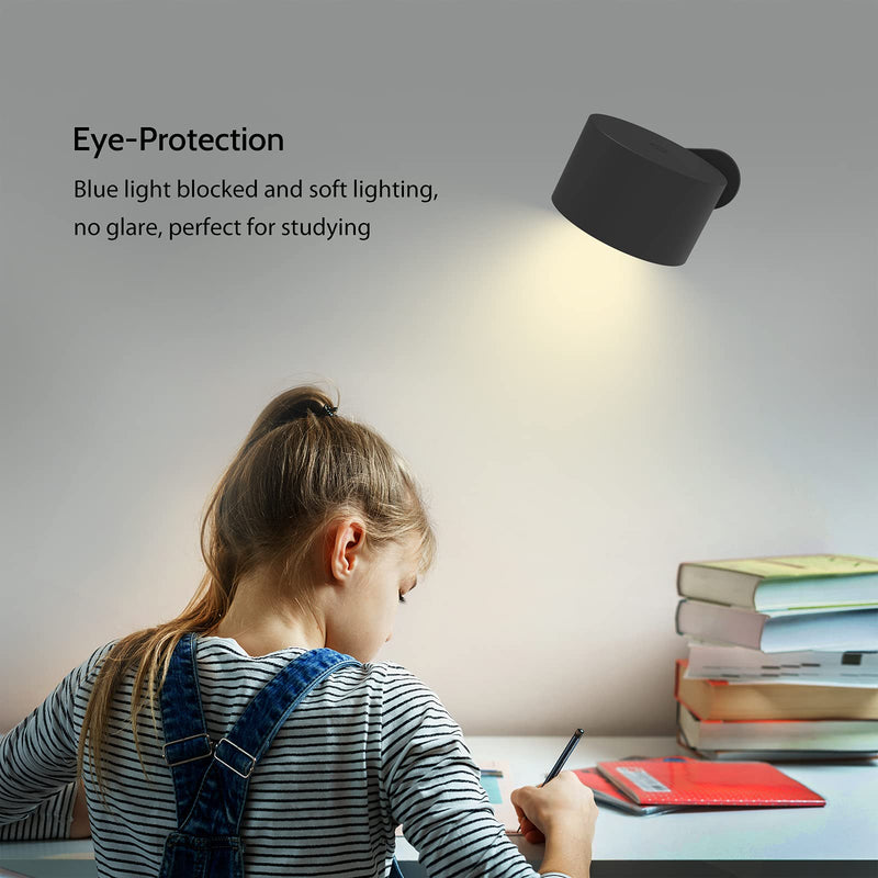 Koopala LED Wall Mounted Reading Lights, Wall Sconce with USB Charging Port 3 Brightness Levels Rechargeable Battery 360°Rotate Magnetic Ball Dimmable Touch Control, Lamps for Kid Study Bedside-1Pack Black - NewNest Australia