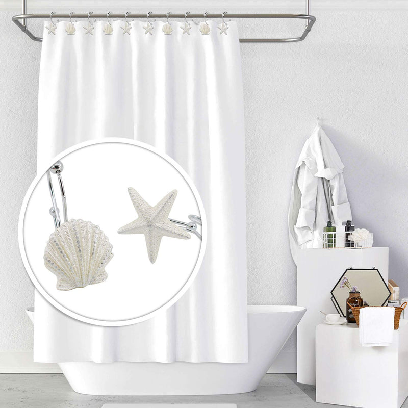 BEAVO Seashell Shower Curtain Hooks ,12 Pcs Double Roller Glide Rust-Resistant Stainless Steel Decorative Shower Curtain Rings for Bathroom, Baby Room, Bedroom, Living Room Decor (White) White - NewNest Australia