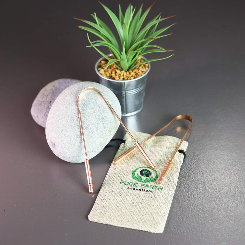 100% Pure Copper Tongue Scraper for Adults - Natural Tongue Cleaner with Firm Grip & Travel Case - Ayurveda Tongue Scraper for Dental Health and Fresh Breath - by Pure Earth Essentials (2 Pieces/Pack) 2 - NewNest Australia
