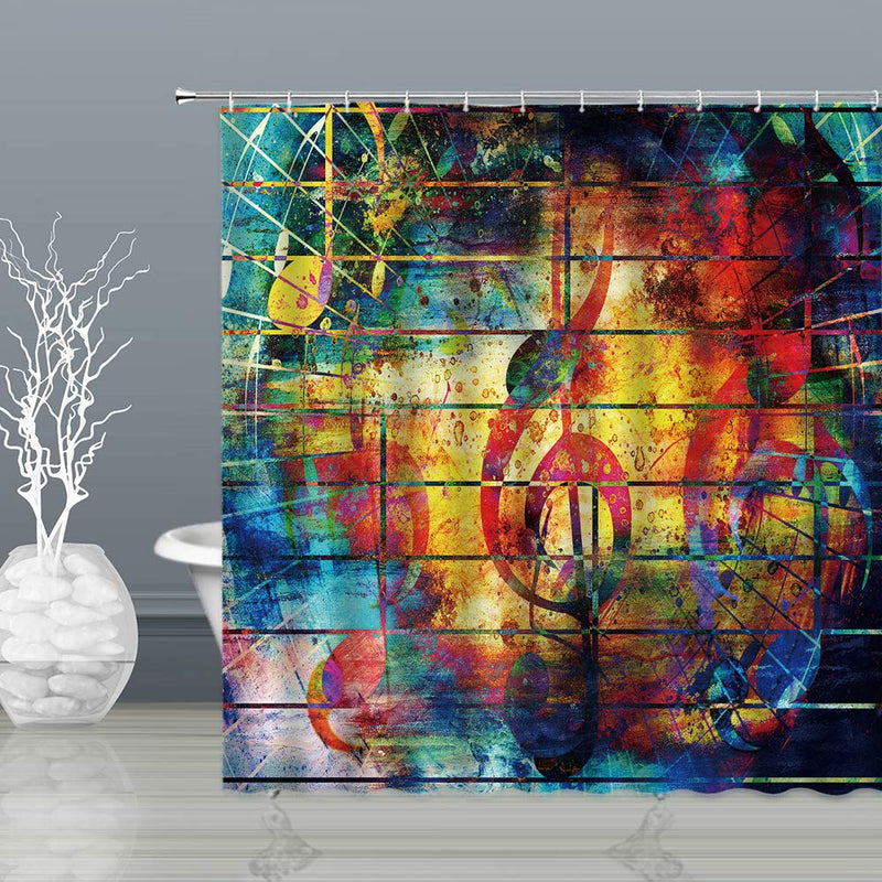 Music Note Shower Curtain Colorful Graffiti Creative Plank Stripes Watercolor Art Bathroom Curtains Decor Polyester Fabric Quick Drying 70x70 Inches Include Hooks 70"WX70"H - NewNest Australia