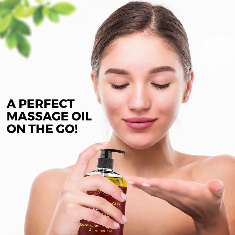 MAJESTIC PURE Cellulite Massage Oil - with Vegan Collagen & Stem Cells, Unique Blend of Massage Essential Oils - Anti Cellulite Oil Improves Skin Tightening and Firming, 8 fl oz 8 Fl Oz (Pack of 1) - NewNest Australia