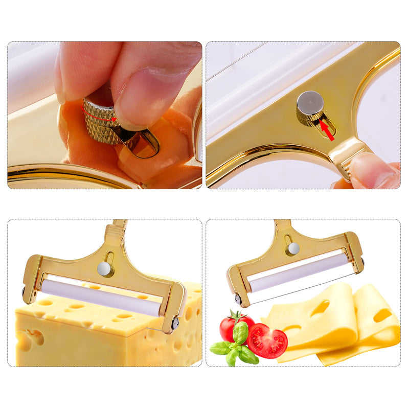 Poualss Stainless Steel Wire Cheese Slicer, Adjustable Thickness Cheese Cutter for Soft, Semi-Hard Cheeses Kitchen Cooking Tool Gold - NewNest Australia
