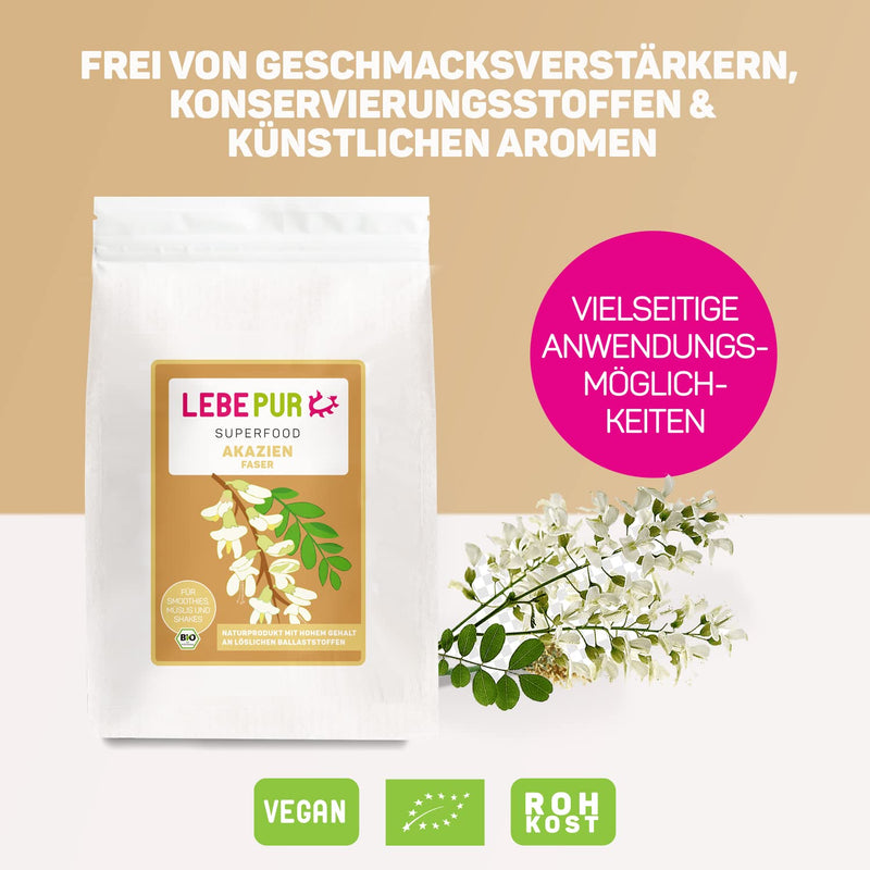 Lebepur Bio Acacia Fibers Vegan 500G, 90% Fiber, Neutral In Taste, Acacia Fiber Powder For Natural Digestion, Gluten-Free, No Additives, High Fiber Content With 90G Per 100G - NewNest Australia