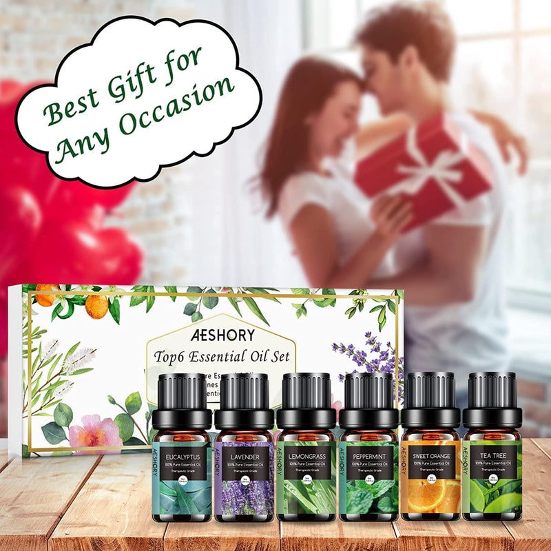 Aeshory Essential Oils Set For Diffuser 6 X 10 Ml, 100% Natural Aromatherapy Fragrance Oil, Aroma Oil Gift Set For Soap, Candles, Humidifier, Spa - Lavender, Mint, Tea Tree, Sweet Orange, Eucalyptus - NewNest Australia