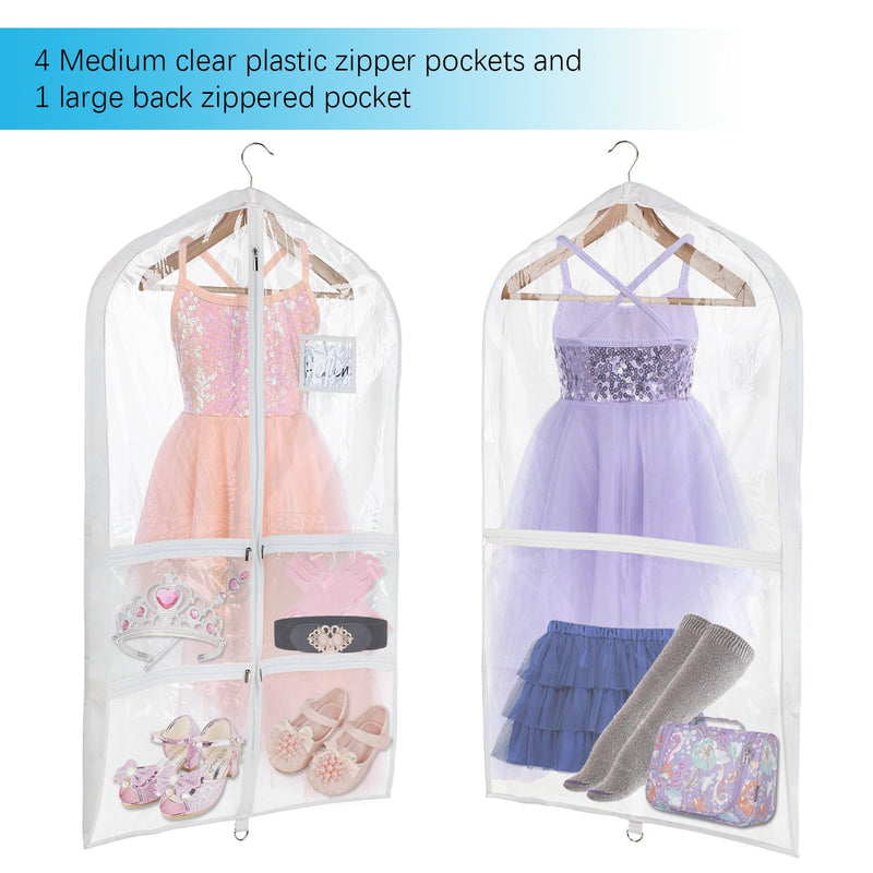 NewNest Australia - Univivi Clear PVC Dance Costume Bags Garment Bag 40 Inch for Dance Competitions, with 4 Medium Clear Zipper Pockets and 1 Large Back Zippered Pocket (Clear) Clear - 24" x 40" 