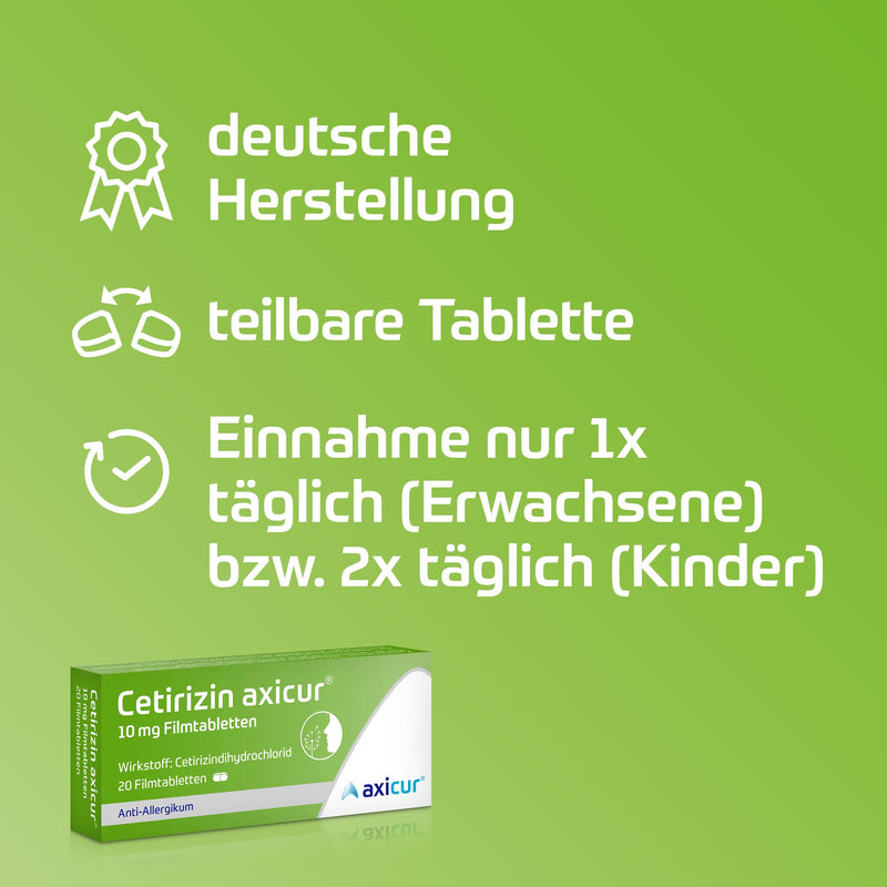 Cetirizin axicur 10 mg film-coated tablets, relief from hay fever and associated complaints such as swelling, redness and itching of the skin, suitable for treating year-round allergies, 100 pieces (pack of 1) - NewNest Australia