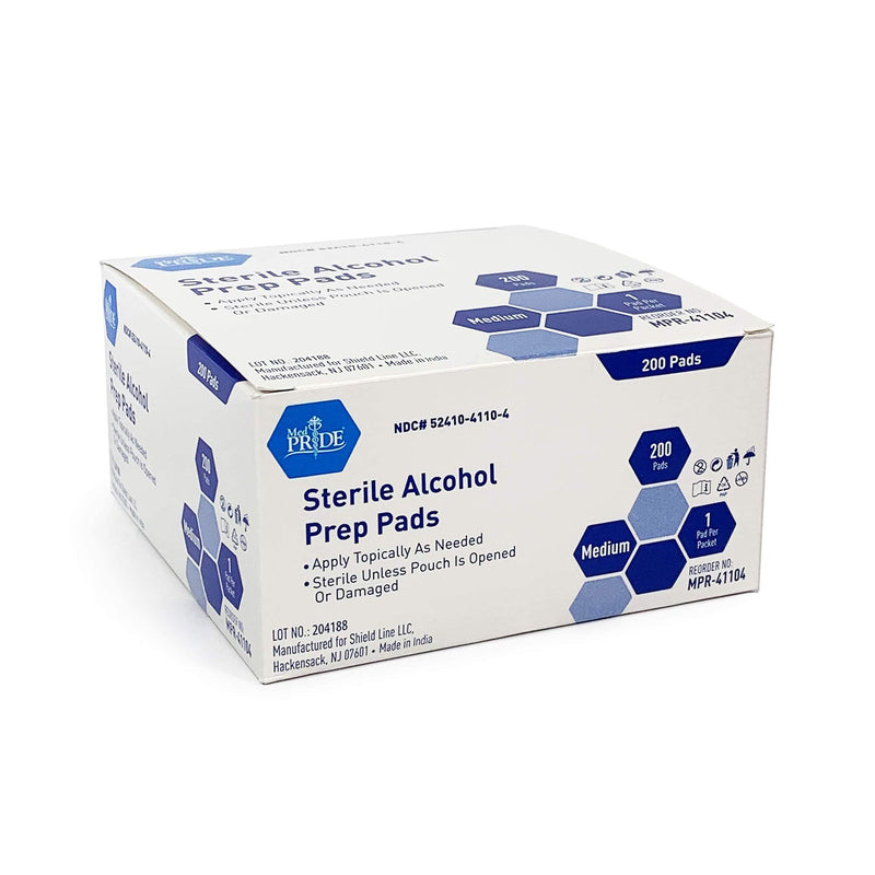 MED PRIDE Alcohol Prep Pads| 200 pack| Medical-Grade, Sterile, Individually-Wrapped, Isopropyl Cotton Swabs| Disposable, Medium Square Size, 2ply, Latex Free & Antiseptic| For Medical & First-Aid Kits 200 Count (Pack of 1) - NewNest Australia