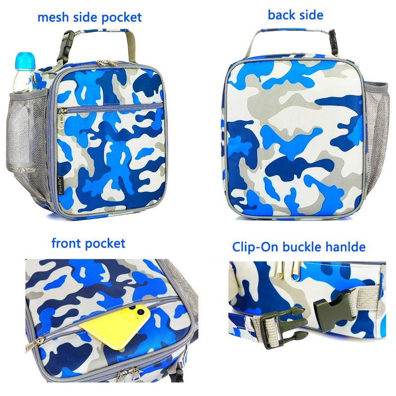 NewNest Australia - Kids Lunch box Insulated Soft Bag Mini Cooler Back to School Thermal Meal Tote Kit for Girls, Boys by FlowFly,Camo Blue Camo 