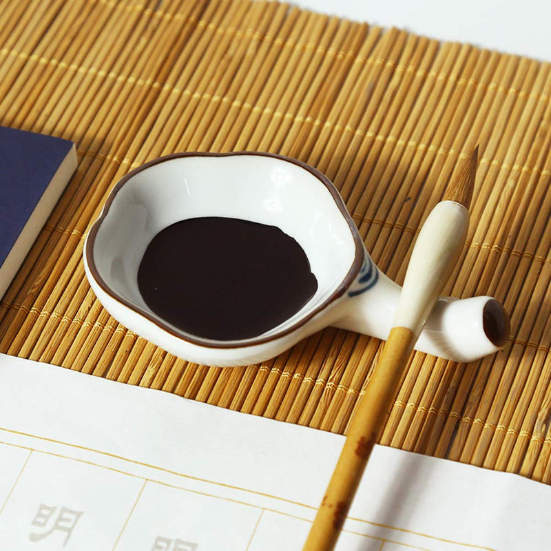 Multifunctional Inkwell Dish Porcelain Handmade Ink Well Inkstone with Brush Holder for Chinese Japanese Calligraphy Painting Practice - NewNest Australia