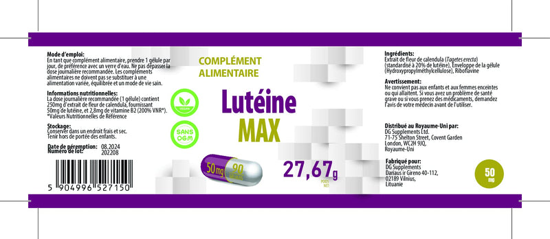 Lutein Eyes 50mg 90 Vegan Capsules, Laboratory Tested, High Dose, Non-GMO - NewNest Australia