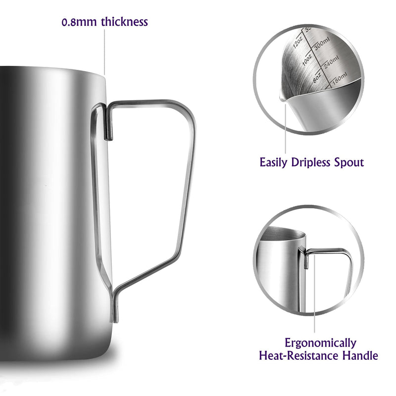 Stainless Steel Milk Frothing Pitcher, 12oz/350ml Milk Coffee Cappuccino Latte Art Frothing Pitcher Barista Milk Jug Cup 350ml Silver - NewNest Australia