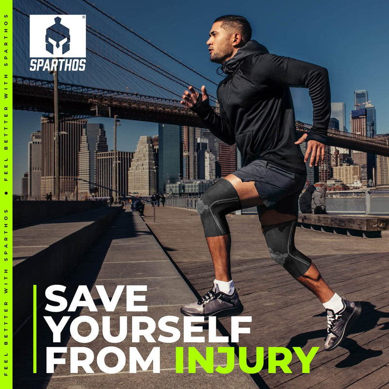 Sparthos Knee Compression Sleeves by (Pair) – Joint Protection and Support for Running, Sports, Knee Pain Relief – Knee Brace for Men and Women – Innovative Breathable Elastic Blend – Anti Slip Midnight Black X-Large - NewNest Australia