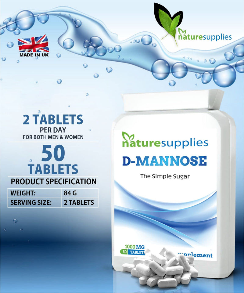 D-mannose Tablets 1000mg - Coated Tablet Easy to Swallow Longer Shelf Life 50 Pack - Suitable for Vegetarians and Vegans, A Premium Mannose Supplement from Naturesupplies - NewNest Australia