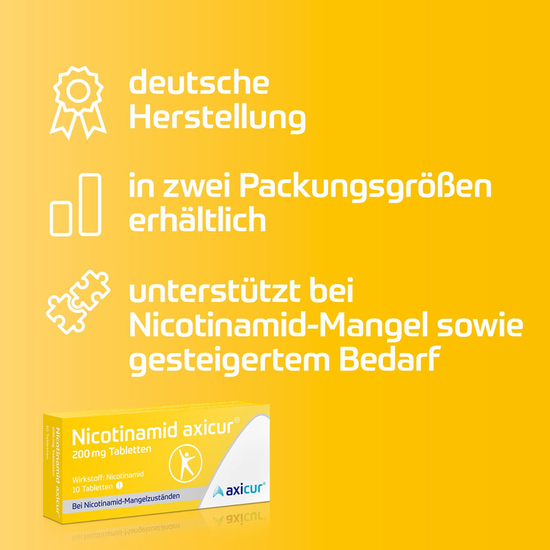 Nicotinamide axicur 200 mg tablets, nicotinamide (niacin, vitamin B3) for the treatment of clinical nicotinamide deficiency states in the event of malnutrition and increased need, 100 pieces 100 pieces - NewNest Australia