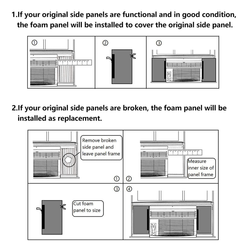 LBG Products Window Air Conditioner Foam Insulation Panels,AC Side Insulating Panel Kit,2 Pack,Black, 17in High x 9in Wide x 7/8in Thick Black - NewNest Australia