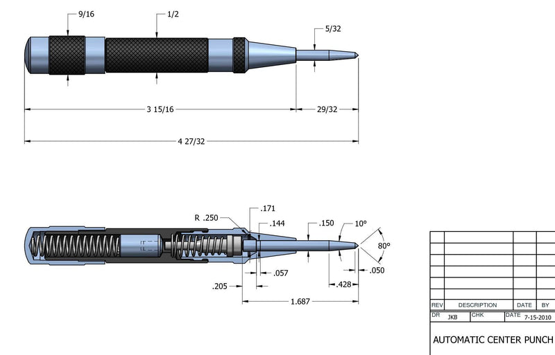 Starrett 18A Automatic Center Punch with Hardened Steel Metal, Universal Tool for Machinists and Carpenters with Adjustable Knurled Cap to Control Blow Force, No. 4 Graduation - NewNest Australia