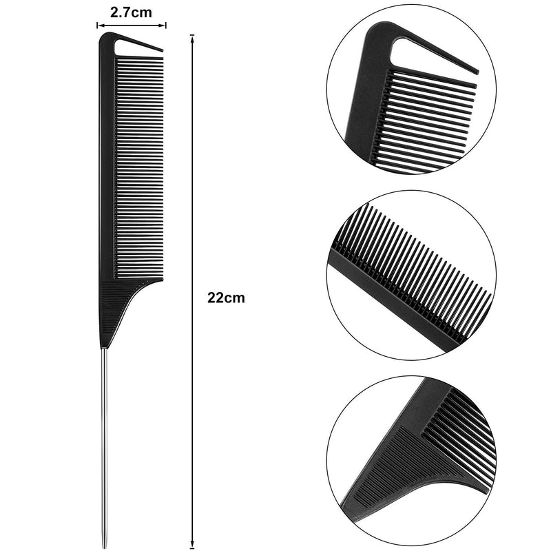 12 Pieces Hair Parting Comb Pin Tail Combs Fine-tooth Comb Rat Tail Combs Carbon Fiber and Stainless Steel Pintail Comb for Braids Hair Styling Beauty Tools (Black) - NewNest Australia