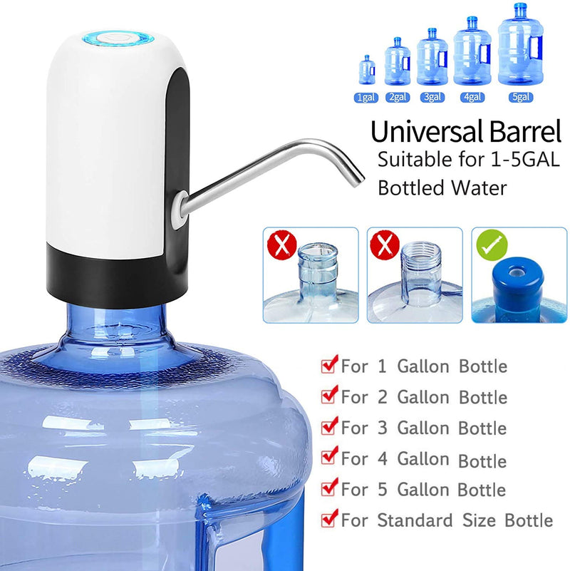 Water Bottle Pump 5 Gallon Water Bottle Dispenser USB Charging Automatic Drinking Water Pump Portable Electric Water Dispenser Water Bottle Switch (White) White - NewNest Australia