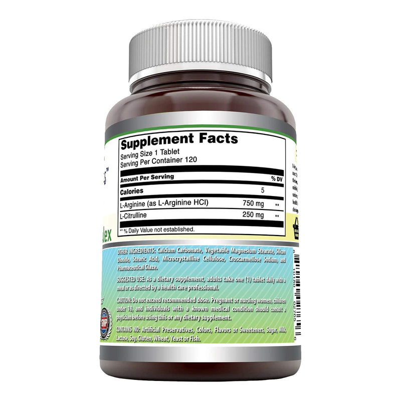 Amazing Nutrition L-Arginine/L-Citrulline Complex 1000 Mg Combines Two Amino Acids with Potential Health Benefits Supports Energy Production Ads (120 Tablets) (Non-GMO,Gluten Free) 120 Count (Pack of 1) - NewNest Australia
