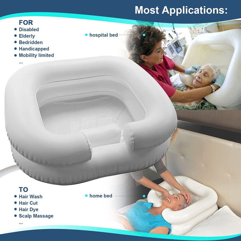 Large Inflatable Shampoo Basin Portable Hair Washing Bowl with Head Pillow and Towel for Elderly, Bedridden, Disabled, Handicapped and Injured in Travel, Hospital or at Home, Pure White New Set - NewNest Australia