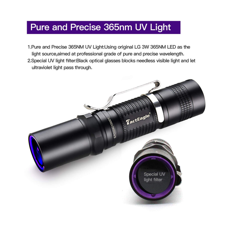 TactEagle UVA-T1 Black Light Flashlight,365NM UV Flashlight for Pet Urine Detection Minerals Resin Curing Scorpion,Portable Blacklight UV Led Flashlight - NewNest Australia