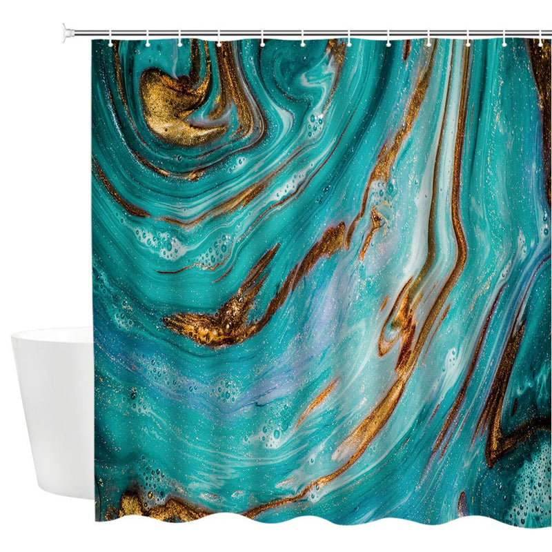 DMTTY Marble Shower Curtain Green Golden Gradient Abstract Bathroom Curtain 72x72 Inches Fabric Bathroom Accessories Polyester with Hooks 72" X 72" - NewNest Australia