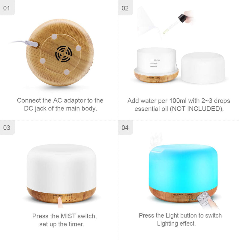 300ML Essential Oil Diffuser,Remote Control Aromatherapy Diffusers Humidifier with Adjustable Mist Mode & Waterless Auto-Off and 7 LED Light Colors for Bedroom,Office,Trip Yoga, SPA, Baby Yellow - NewNest Australia