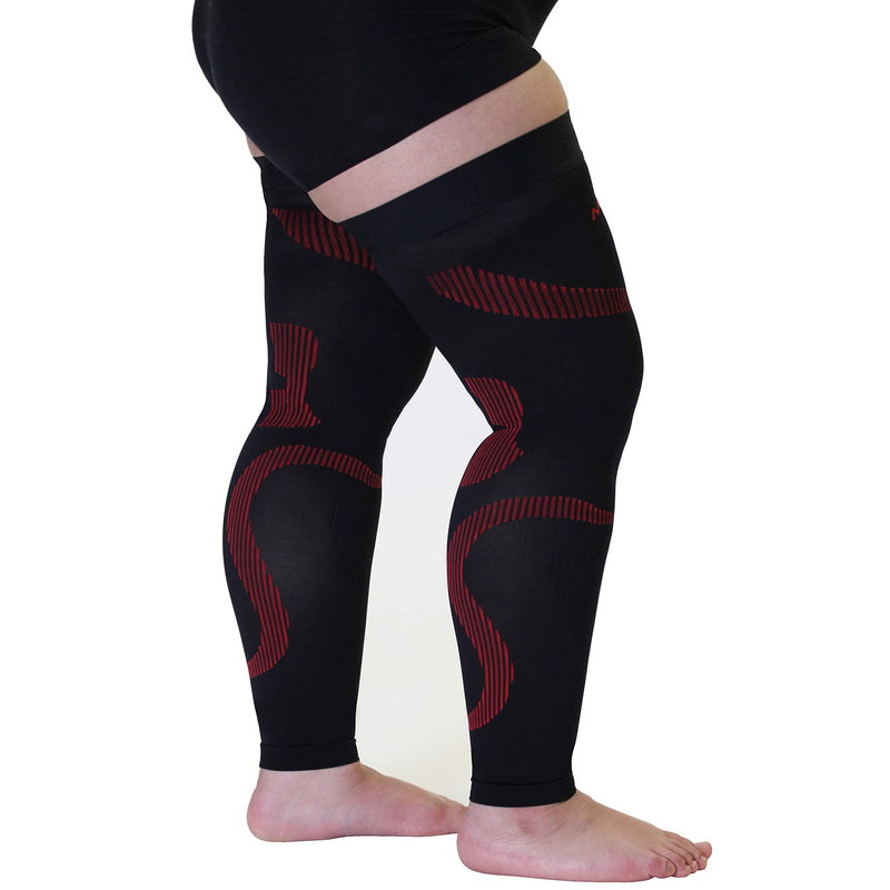 Mojo Compression Stockings 2XL For Women Circulation Leg 20-30mmHg- Thigh-Hi Leg Sleeve With Grip Top - Plus Size Black Red XX-Large A609BR5 2X-Large Black/Red - NewNest Australia