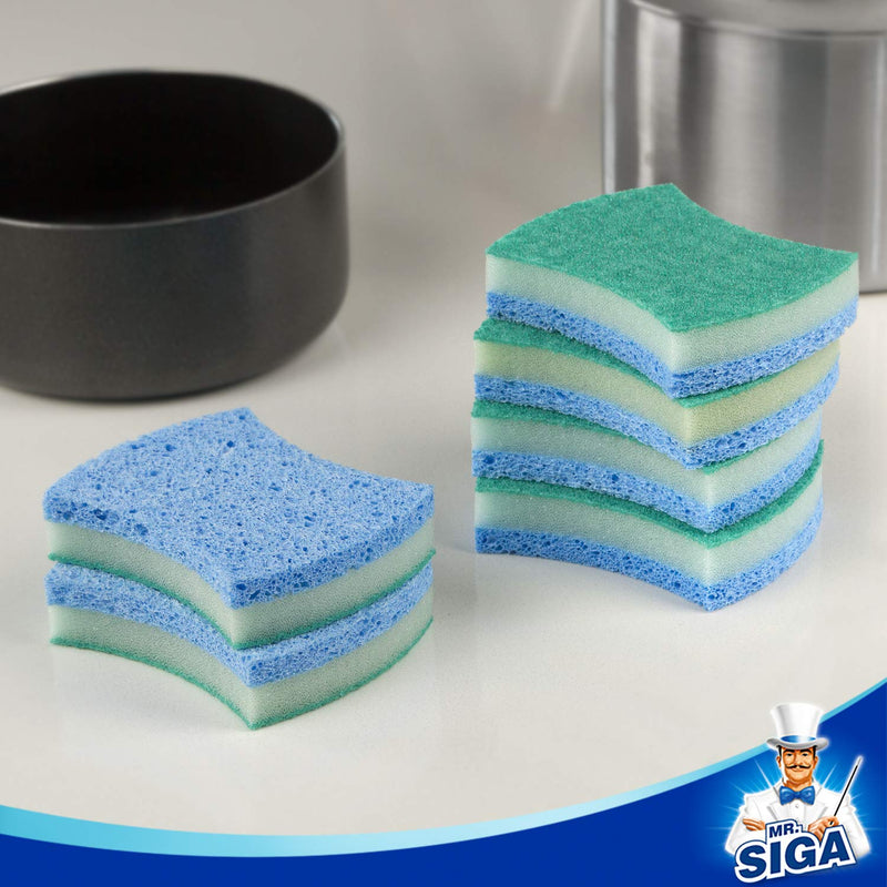 MR.SIGA Multi-Use Cellulose Scrub Sponge, Dual-Sided Dishwashing Sponge for Kitchen, 12 Pack Green, Blue - NewNest Australia