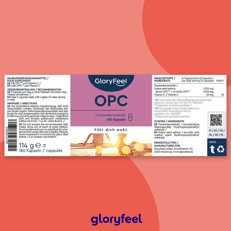 Opc Grape Seed Extract Capsules - 1000Mg Pure Opc From Original French Grapes Per Daily Dose - 95% Real Opc Content Plus Vitamin C - Laboratory Tested And Made In Germany Without Additives - NewNest Australia