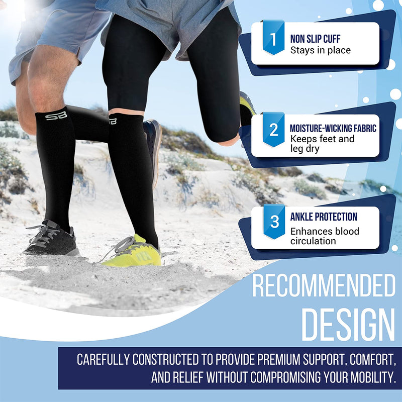 SB SOX Lite Compression Socks (15-20mmHg) for Men & Women – Best Socks for All Day Wear! Black/Blue Small-Medium - NewNest Australia