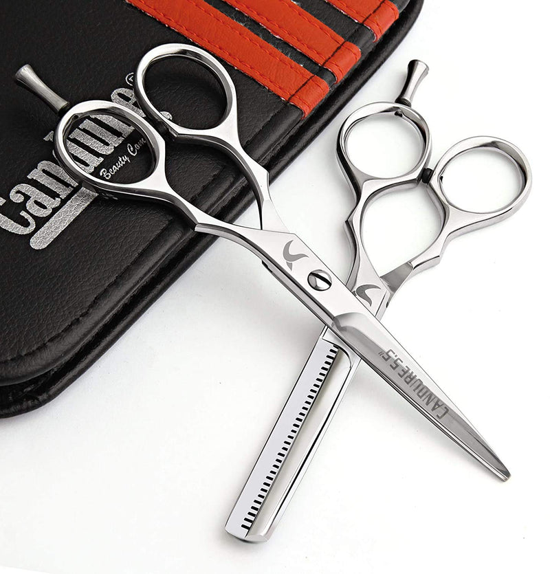 Candure Hairdressing Scissor Hairdresser thinning Scissor Set - 5.5 Inch Hair Cutting and Hair Scissor with Comb and Pouch - for Men, Women, Children and Professional Barbers 2 Count (Pack of 1) Silver - NewNest Australia