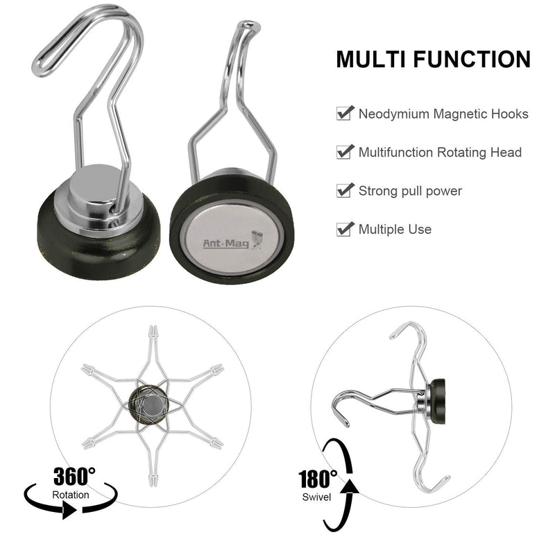 Ant Mag Magnetic Hooks, Heavy Duty Neodymium Magnet Hooks, Great for Refrigerator Grill Cruise Hooks, Magnetic Hangers Tools Holding for Kitchen,Office,Classsroom and Workplace Pack of 4 Black - NewNest Australia