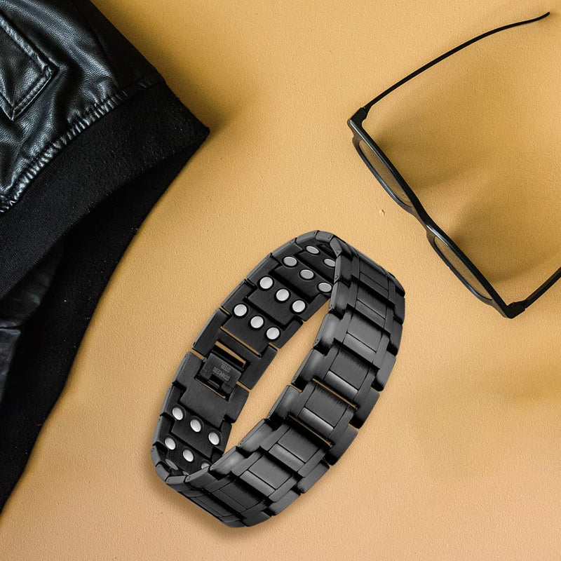 Vicmag 3X Ultra Strength Magnetic Bracelet for Men Titanium Steel Bracelet 3500 Gauss Magnets Adjustable Wristband with Free Adjustment Tool & Jewelry Gift Box (Black) Black - NewNest Australia